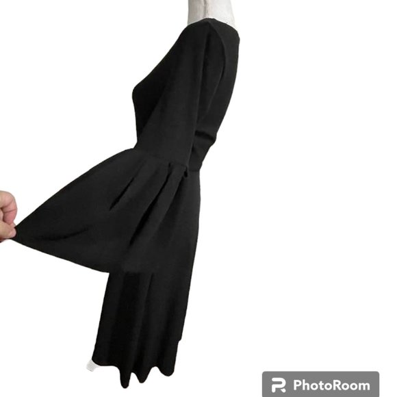 Flattering A-line Midi Little Black Dress with Flouncy Sleeves - Picture 2 of 16